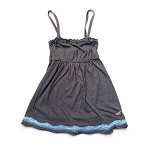 Hollister Camisole Tank Top Navy Blue Y2K Lace Trim Smocked Babydoll Women Small